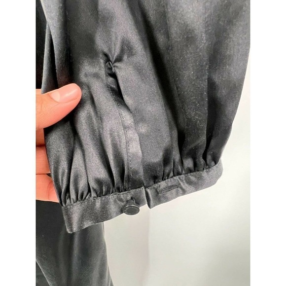 Catherine Malandrino 100% Silk Black Satin Dress 3/4 Sleeve Button Front Size 6 - Picture 3 of 7